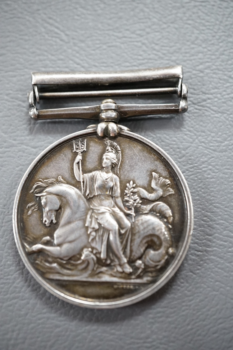 A Naval General Service medal with Copenhagen 1801 clasp awarded to R. Brown Asst. Surgeon. (of the 49th Foot). Condition - fair to good, lacking ribbon
